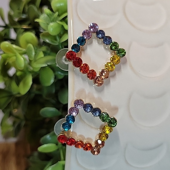 Rainbow Crystal Square Stud Earrings - Picture 8 of 9